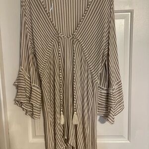 Blue Island Beige and White Striped Top